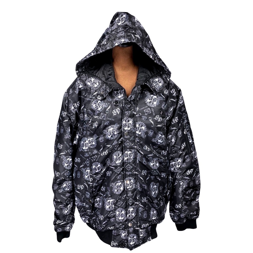 VTG Y2K Southpole Allover Print Monogram Puffer Jacket Mens XXL Black Crest Coat